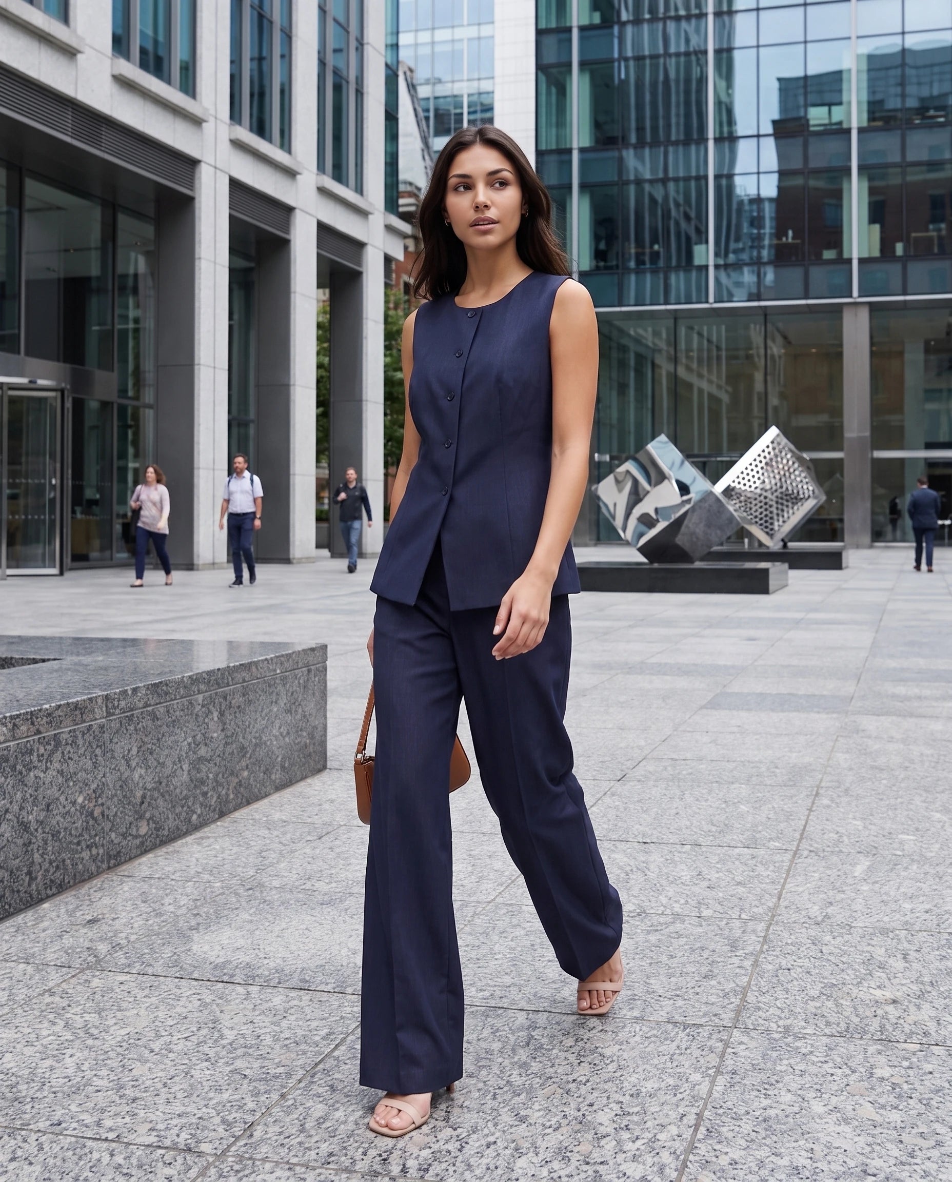 Ensemble gilet sans manches et pantalon de tailleur Bleu Marine - Philomene en ville | Zolena