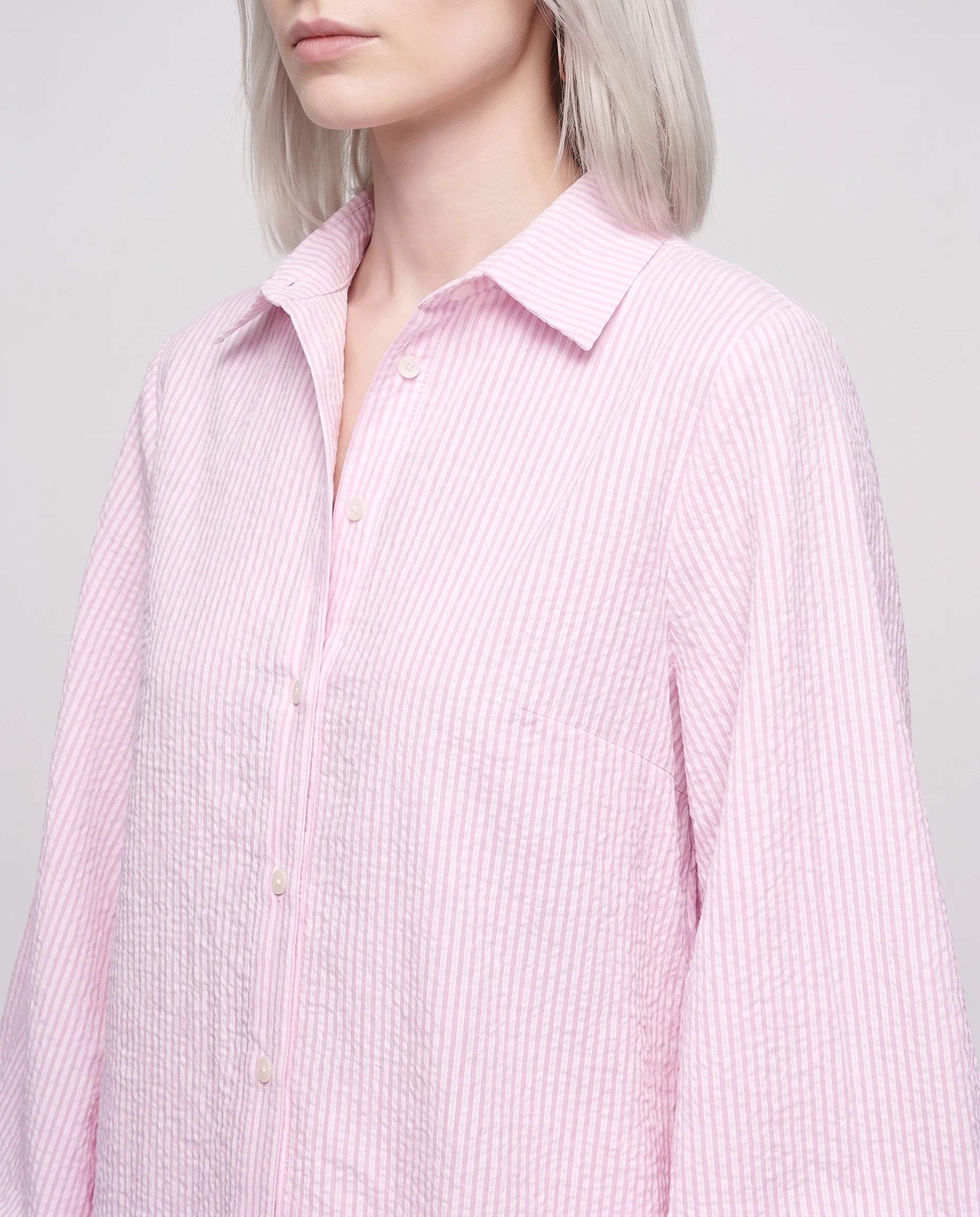 Ensemble chemise manches ballon et short à ruches Rosine — Rose — détail col et manche ballon