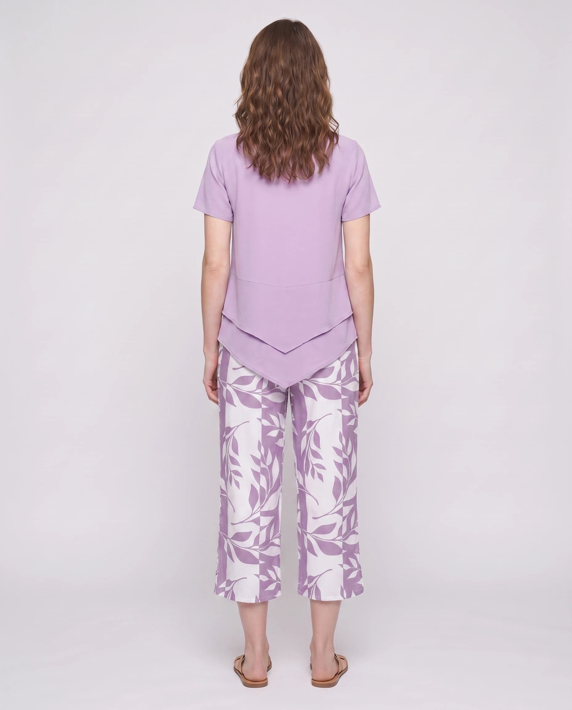 Ensemble tunique superposée et pantalon imprimé Quitterie — Violet — vue dos studio