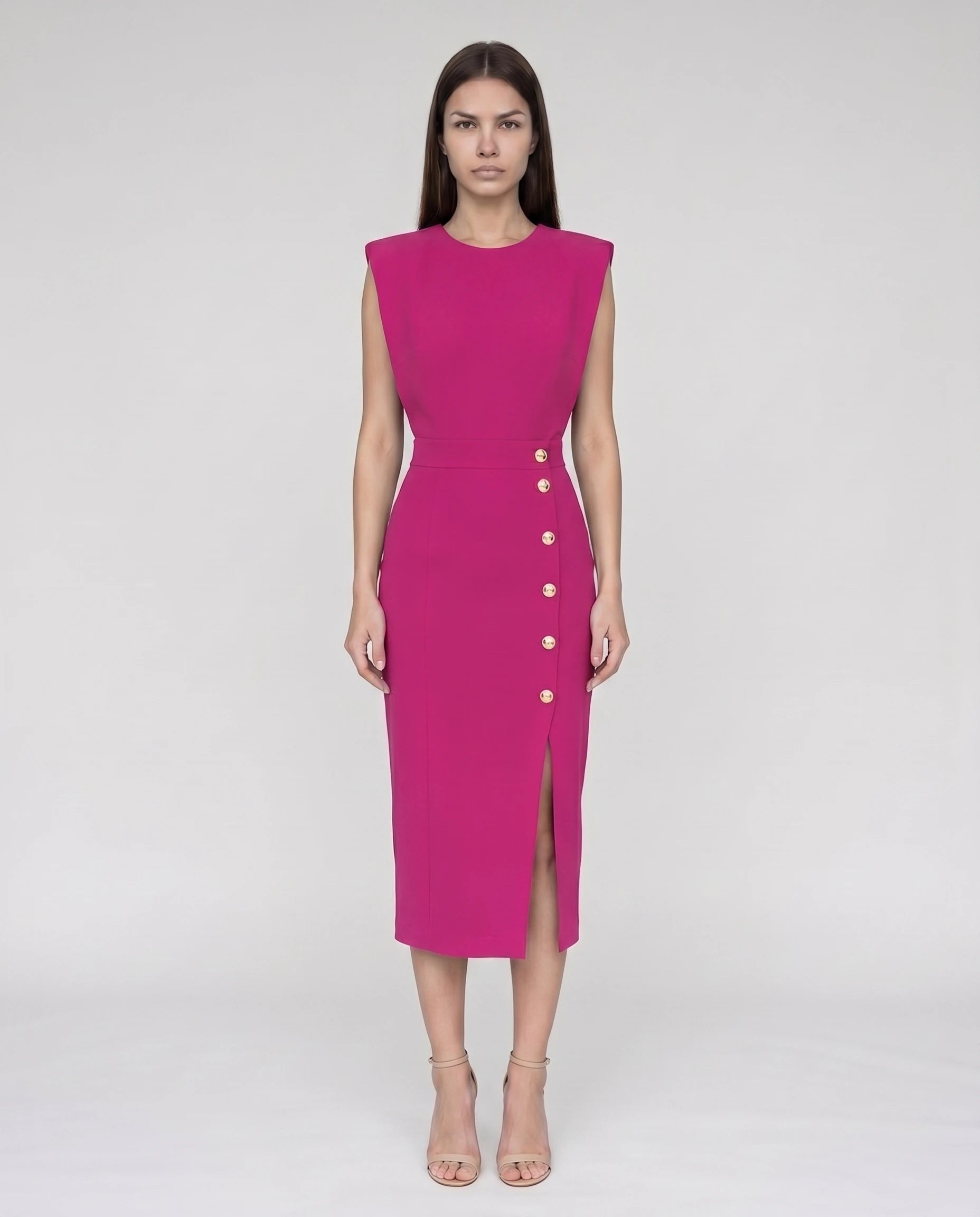 Robe midi moulante fendue Fuchsia Philippine