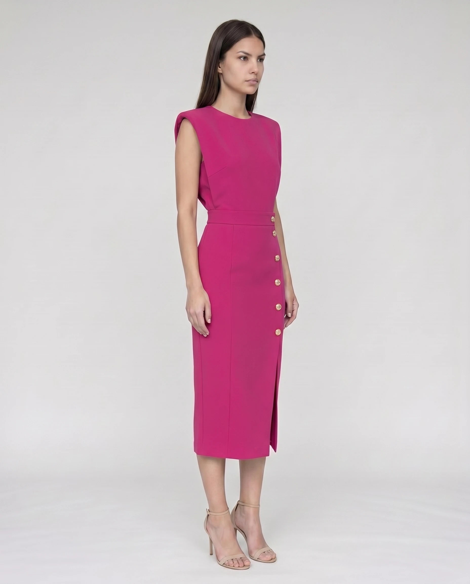 Robe midi moulante fendue Fuchsia Philippine