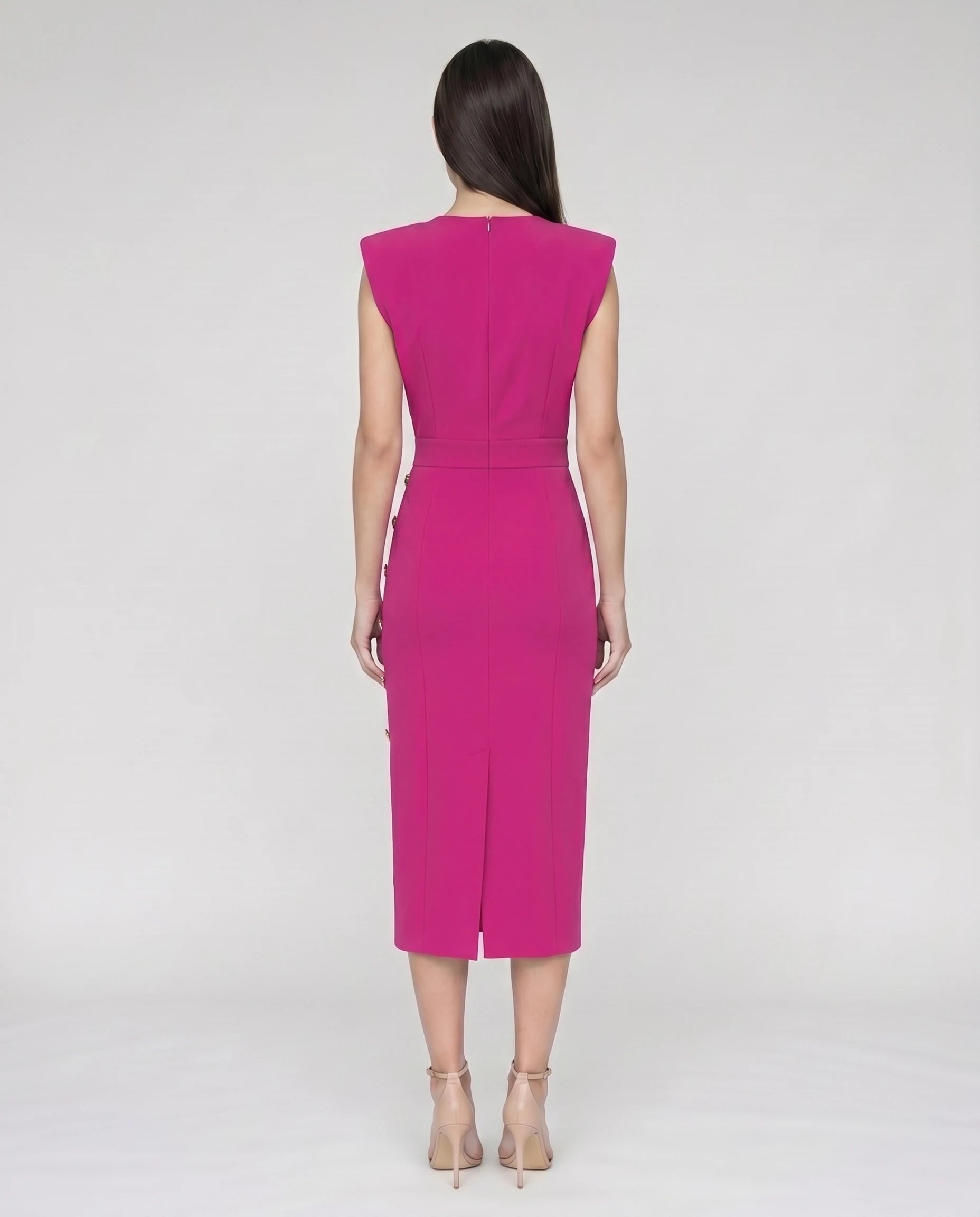 Robe midi moulante fendue Fuchsia Philippine