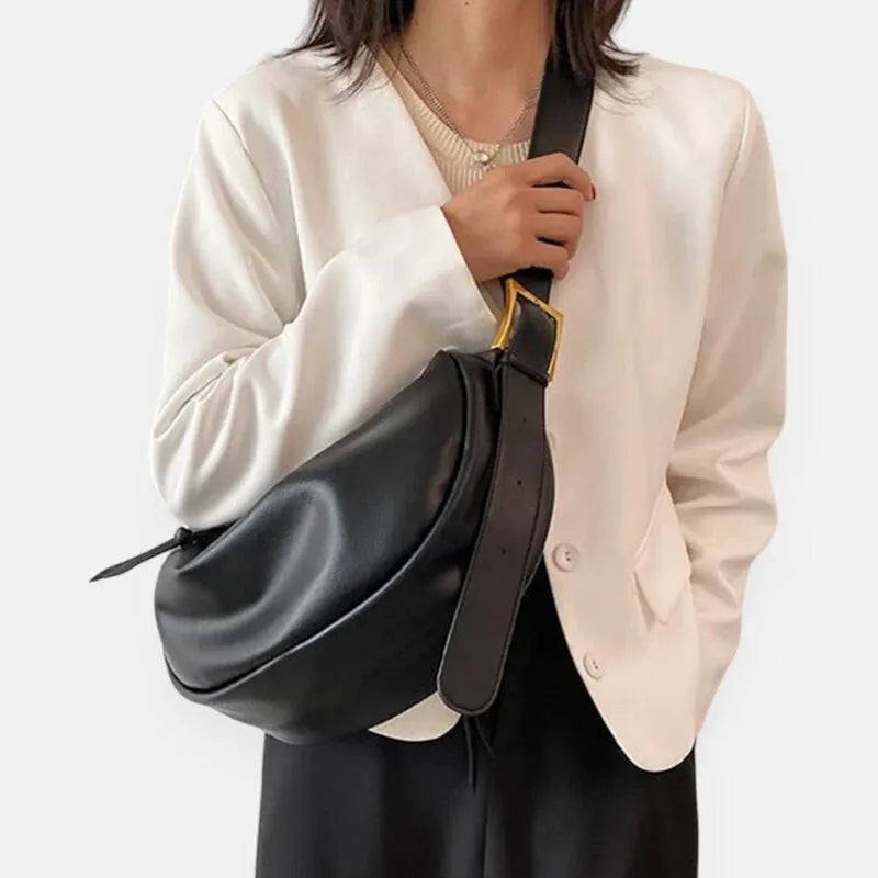 Grand sac à main banane demi-lune en cuir chic Marcelle
