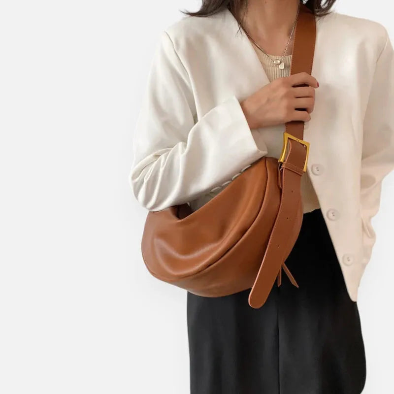 Grand sac à main banane demi-lune en cuir chic Marcelle
