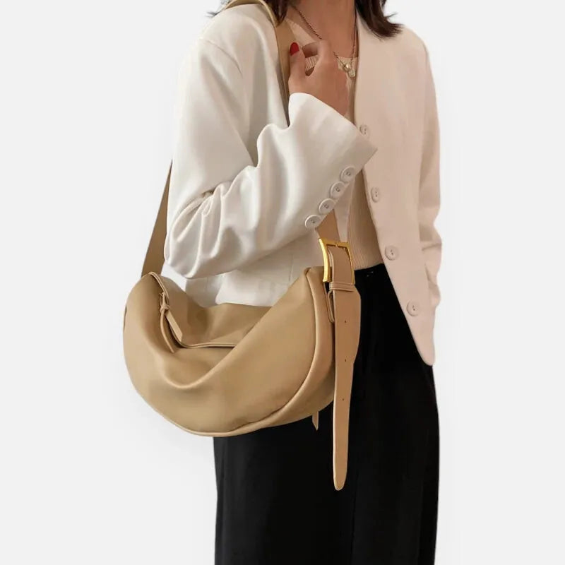 Grand sac à main banane demi-lune en cuir chic Marcelle