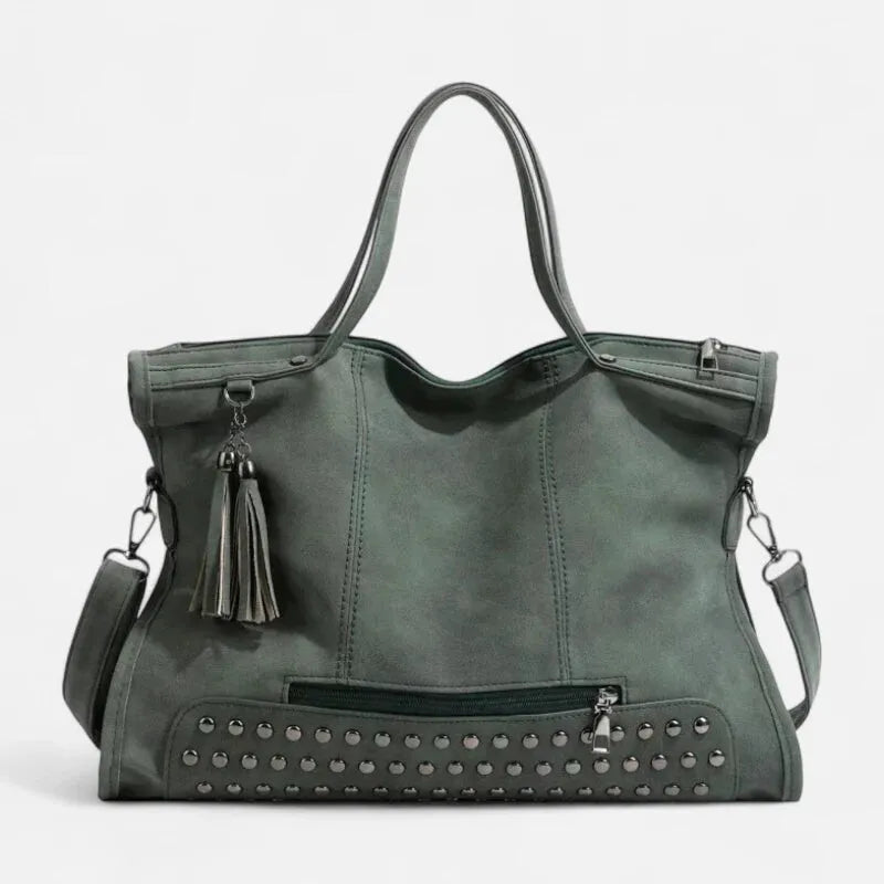 Grand sac à main bandoulière avec dessous clouté et charms pompon Giulia