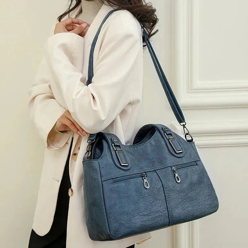 Grand sac à main bandoulière rétro multipoches Agnès