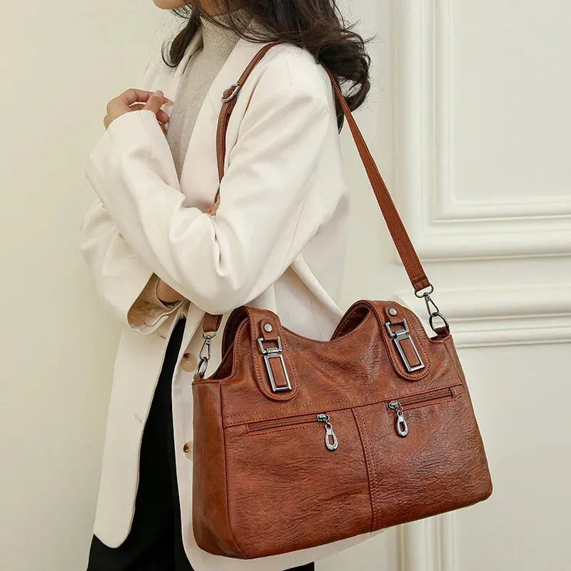 Grand sac à main bandoulière rétro multipoches Agnès