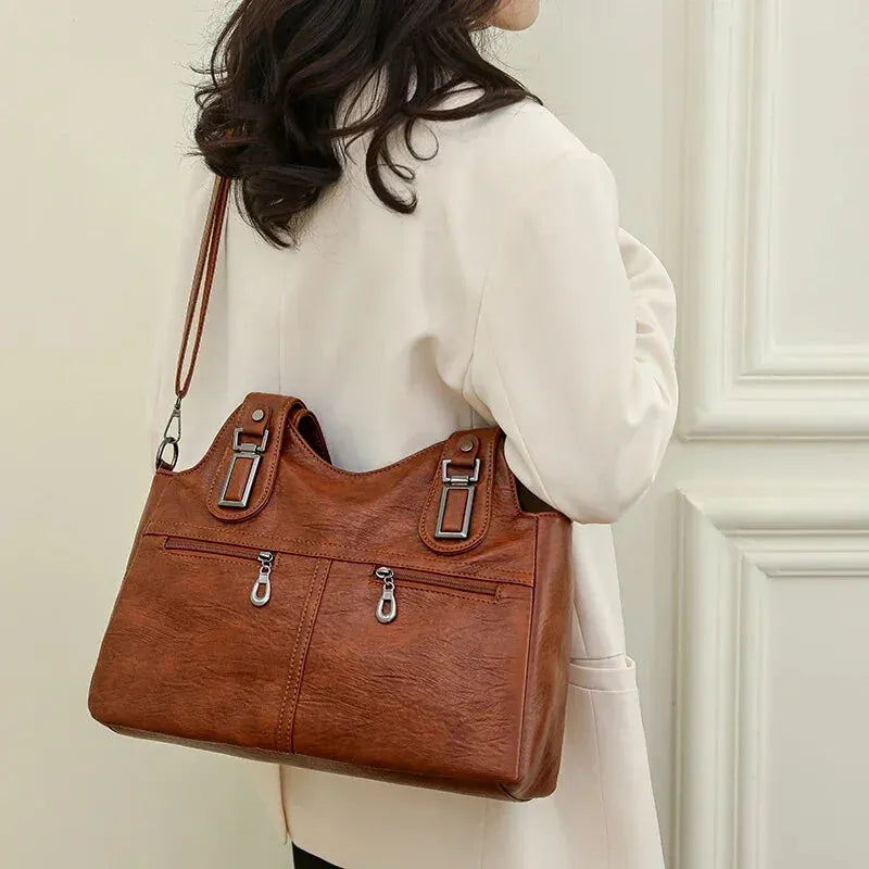 Grand sac à main bandoulière rétro multipoches Agnès
