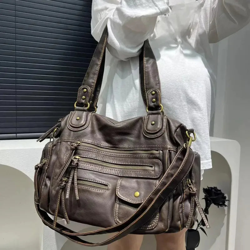 Grand sac à main bandoulière vintage de cours multipoches Zoé