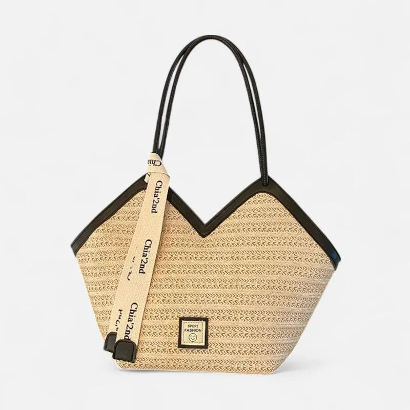 Grand sac à main cabas en paille avec ruban Mila