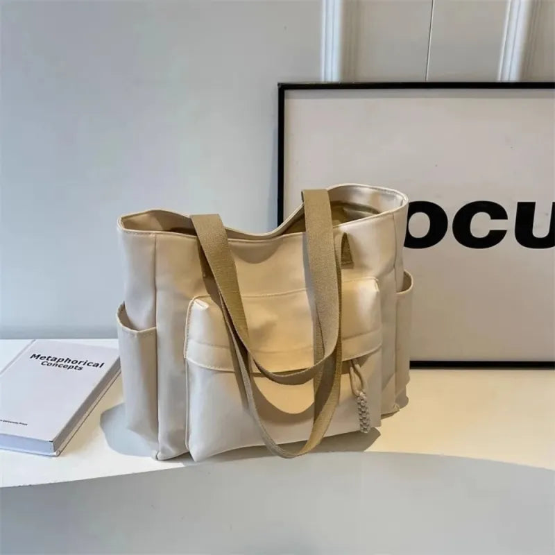 Grand sac à main cabas multipoches en toile Romane