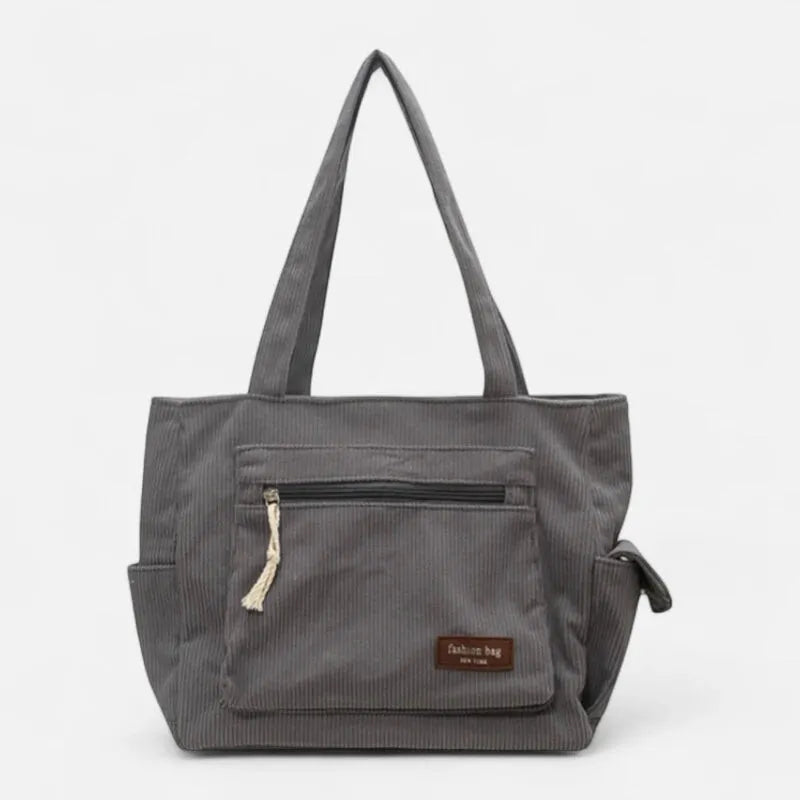 Grand sac à main cabas multipoches en velours côtelé Léonie