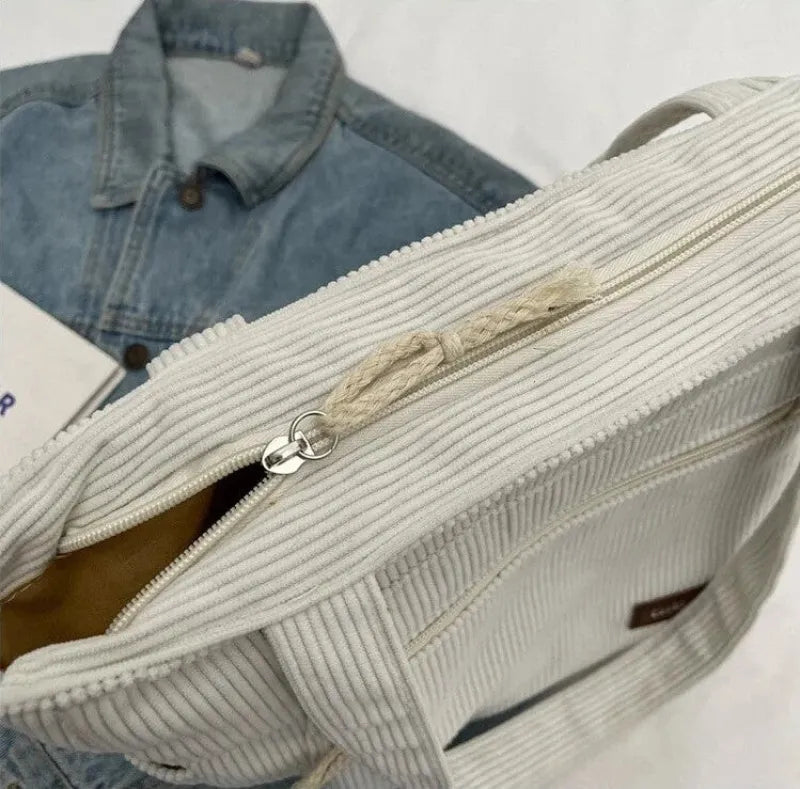 Grand sac à main cabas multipoches en velours côtelé Léonie