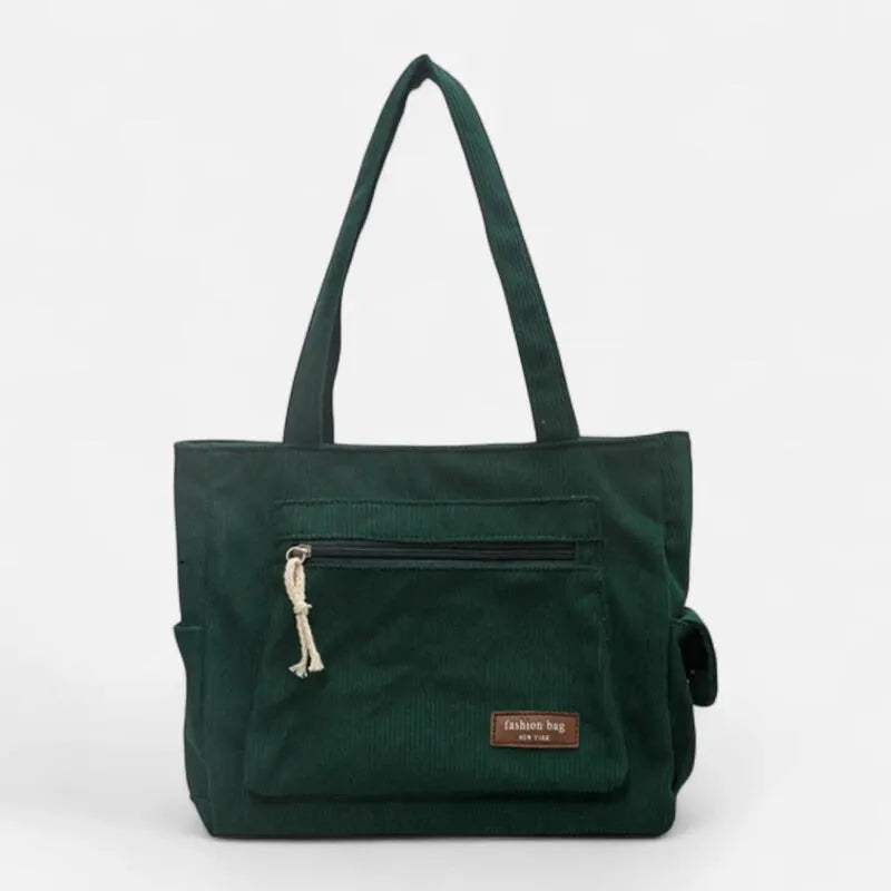 Grand sac à main cabas multipoches en velours côtelé Léonie