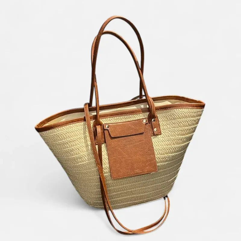 Grand sac à main cabas panier en paille double porté Anaëlle