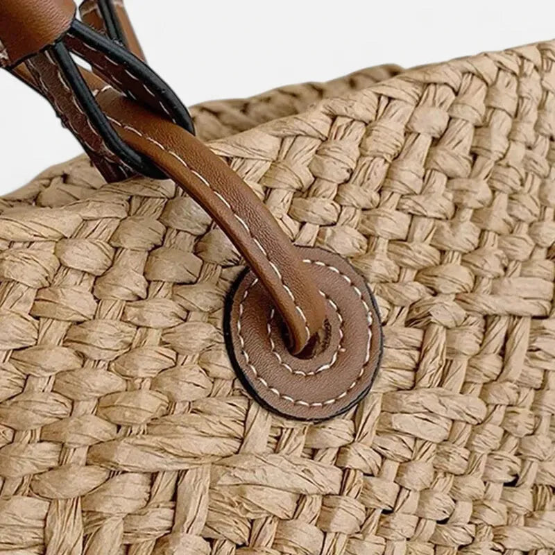 Grand sac à main cabas panier en paille double porté Louna