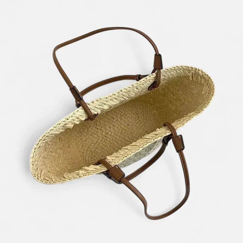 Grand sac à main cabas panier en paille double porté Louna