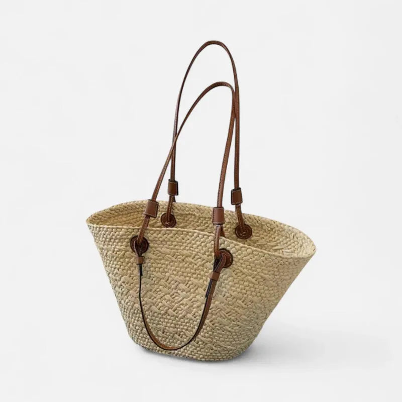 Grand sac à main cabas panier en paille double porté Louna