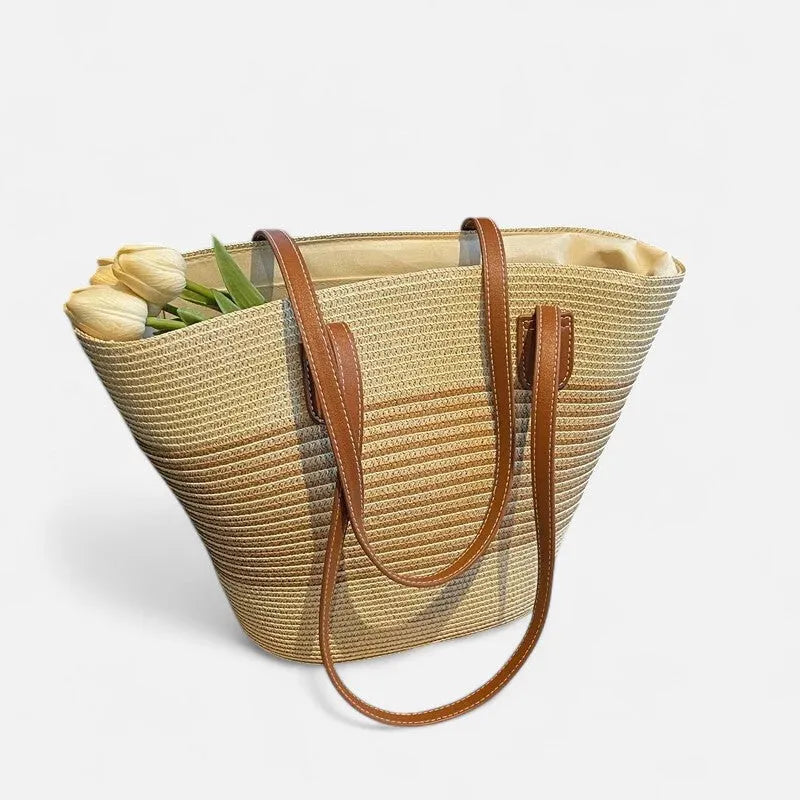 Grand sac à main cabas rayé en paille Aïna