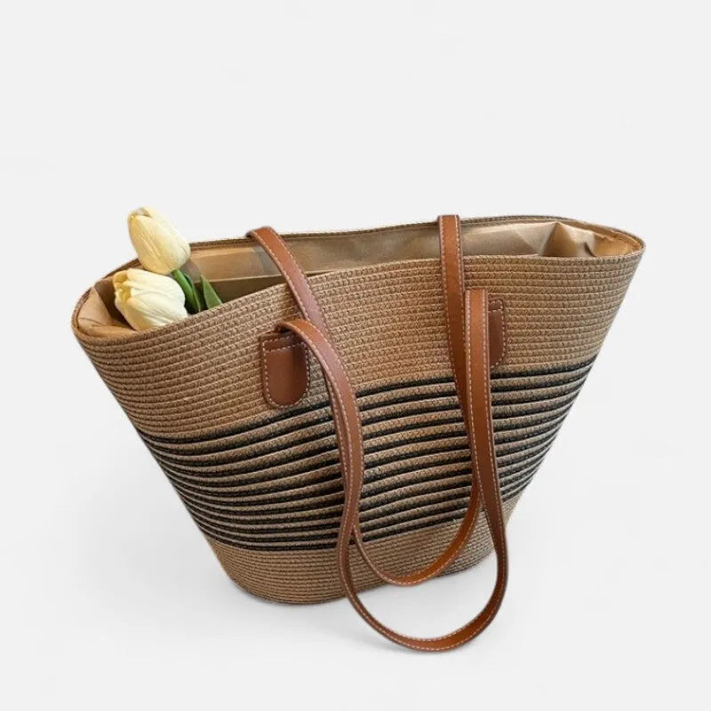 Grand sac à main cabas rayé en paille Aïna