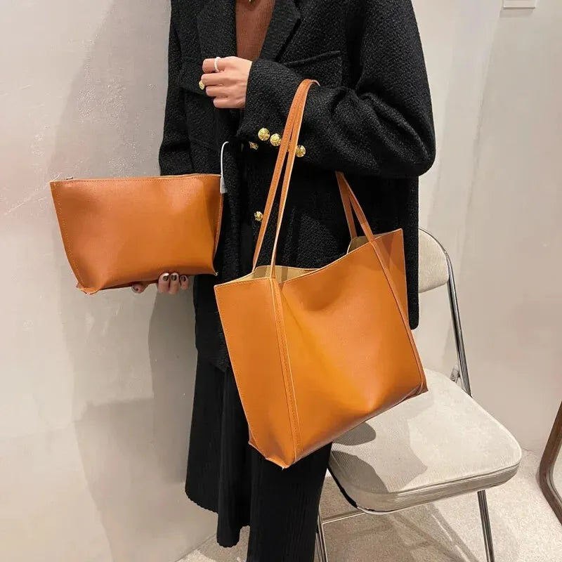 Grand sac à main cabas souple avec pochette assortie Amandine