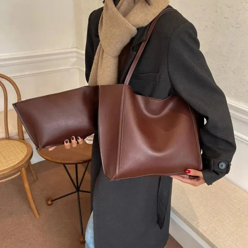 Grand sac à main cabas souple avec pochette assortie Amandine