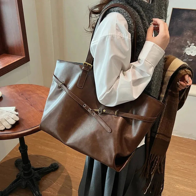 Grand sac à main cabas vintage de cours souple Solène