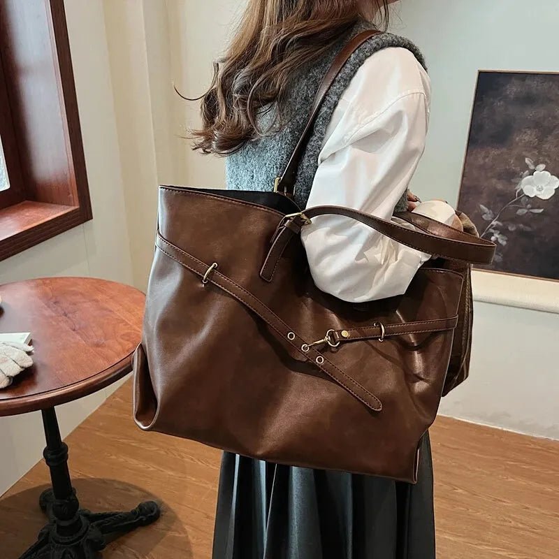 Grand sac à main cabas vintage de cours souple Solène
