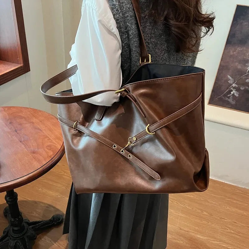 Grand sac à main cabas vintage de cours souple Solène