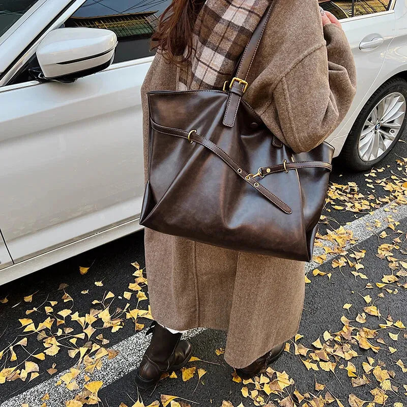 Grand sac à main cabas vintage de cours souple Solène
