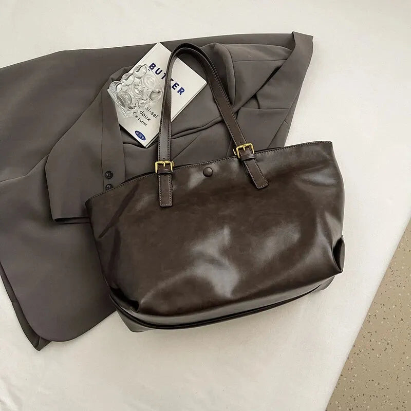 Grand sac à main cabas vintage de cours souple Solène