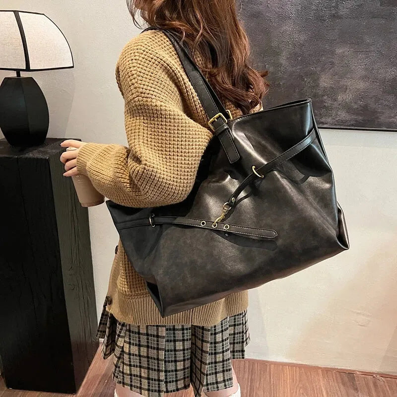 Grand sac à main cabas vintage de cours souple Solène