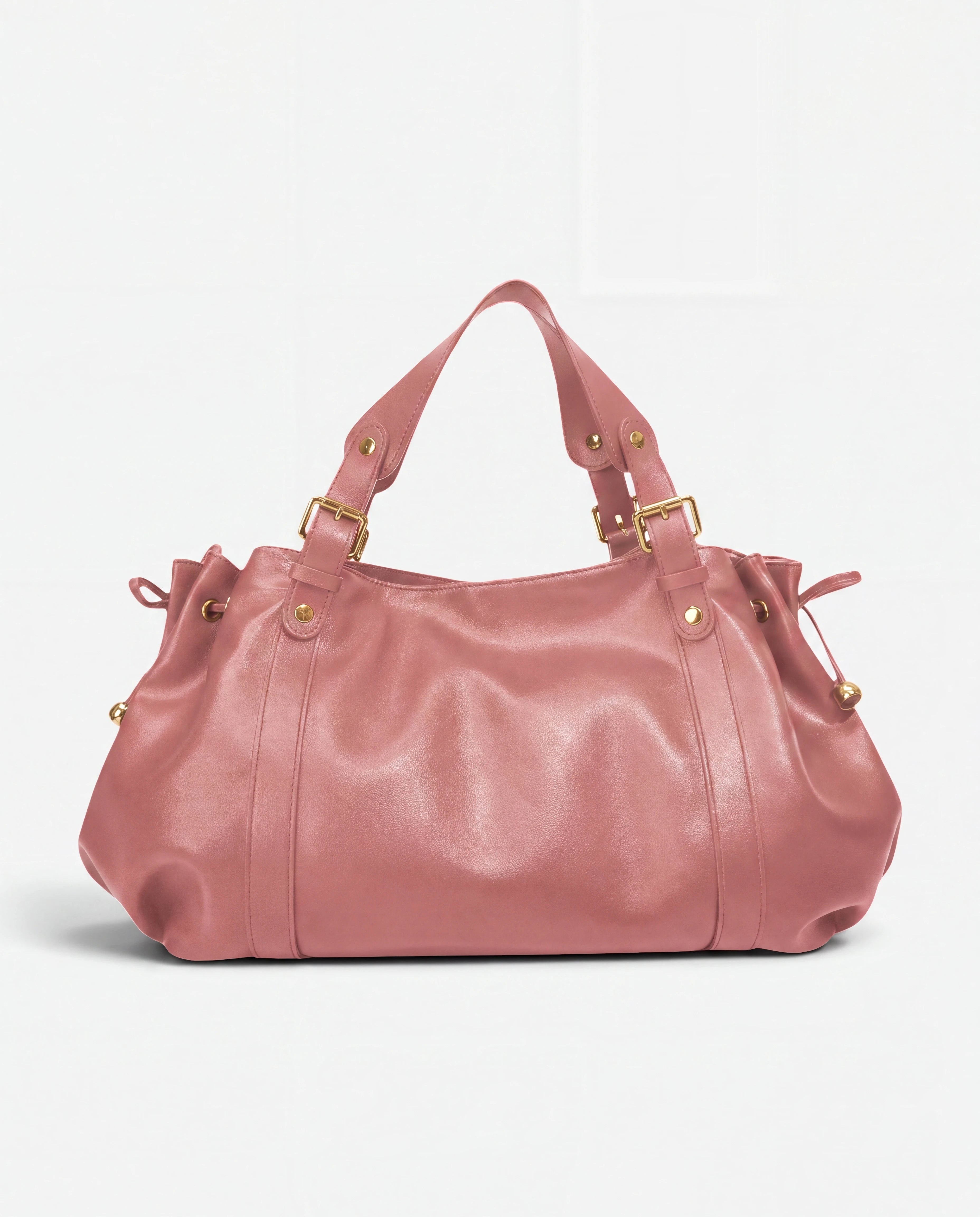 Grand sac à main de cours bowling souple Enora coloris Rose — vue de face sur fond studio