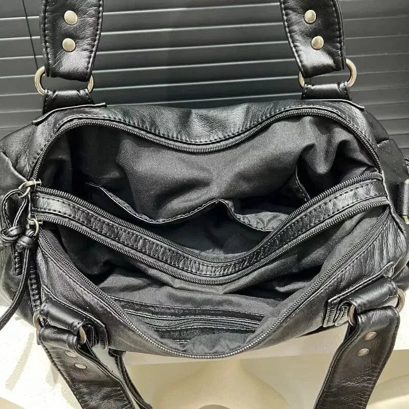 Grand sac à main de cours rétro multipoches à bandoulière Amandine