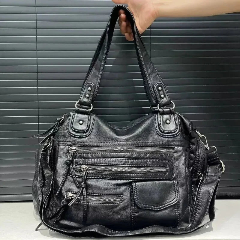 Grand sac à main de cours rétro multipoches à bandoulière Amandine