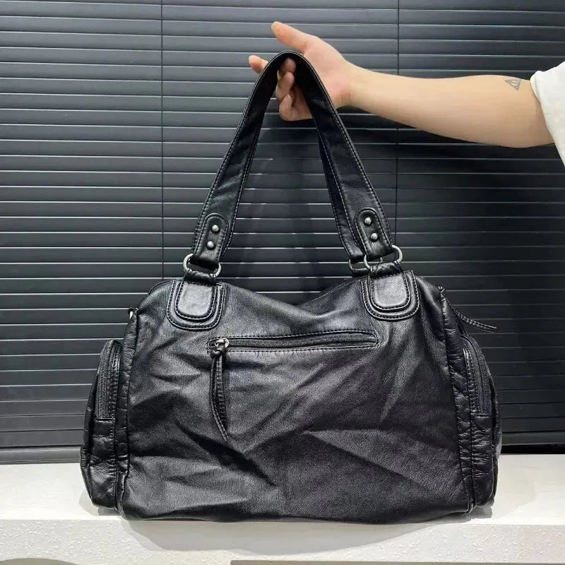 Grand sac à main de cours rétro multipoches à bandoulière Amandine