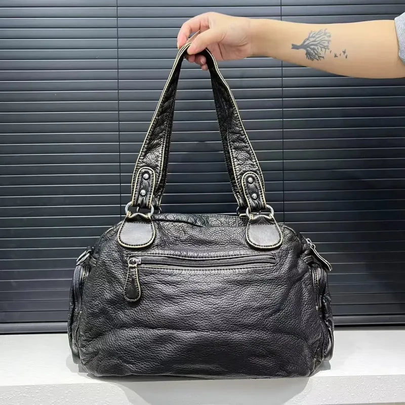 Grand sac à main de cours rétro multipoches à bandoulière Romy