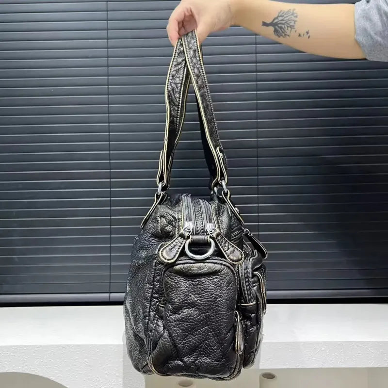 Grand sac à main de cours rétro multipoches à bandoulière Romy