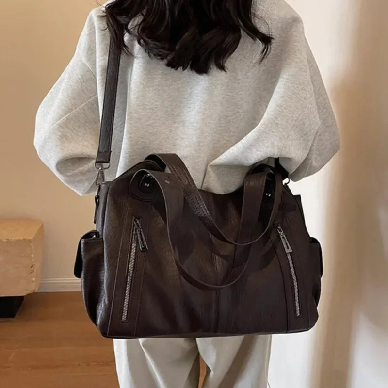 Grand sac à main de cours rétro souple à bandoulière Léonie