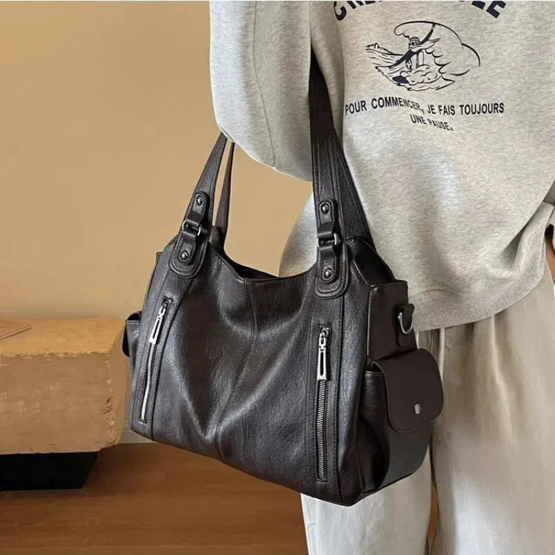 Grand sac à main de cours rétro souple à bandoulière Léonie