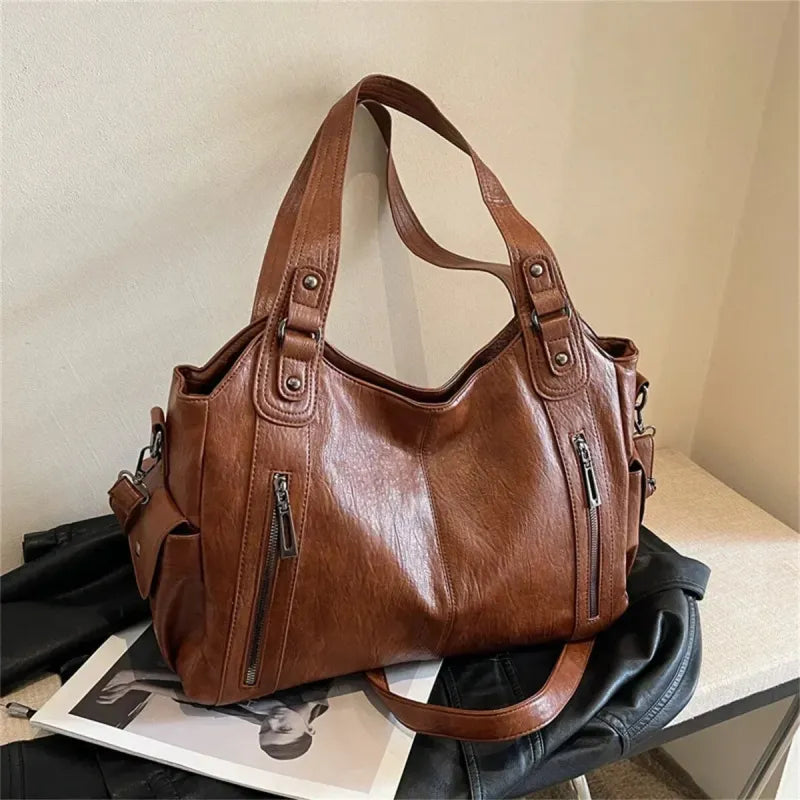 Grand sac à main de cours rétro souple à bandoulière Léonie