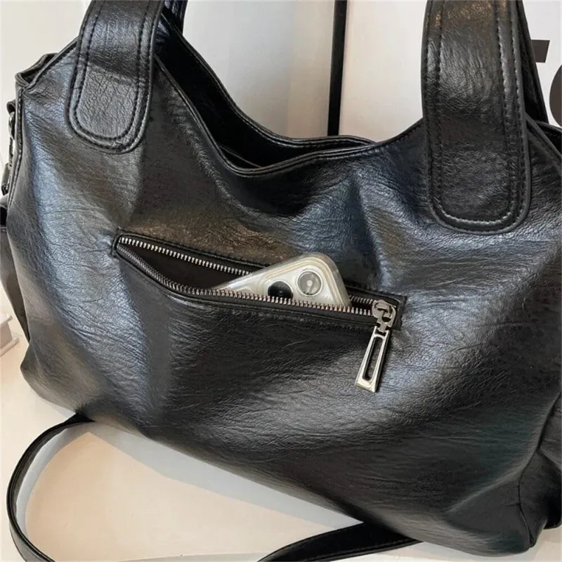 Grand sac à main de cours rétro souple à bandoulière Léonie