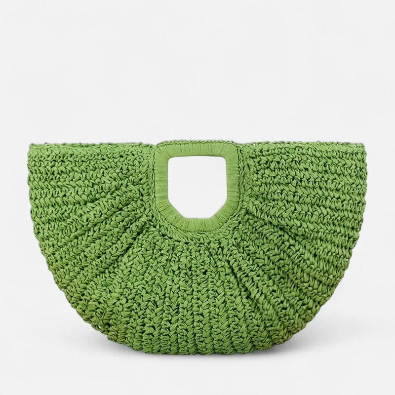 Grand sac à main demi-lune en paille Naïa