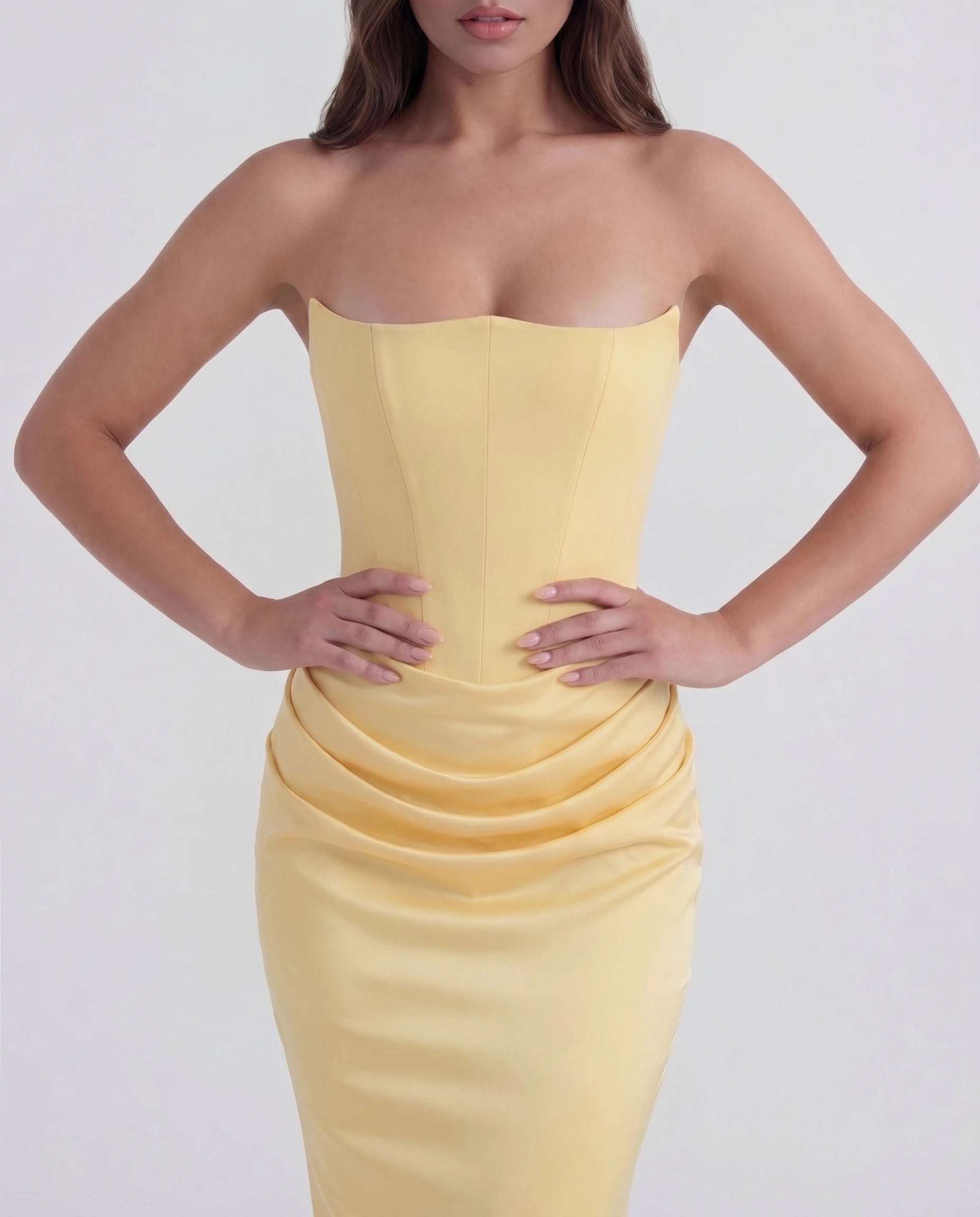 Bustier corset jaune beurre, gros plan