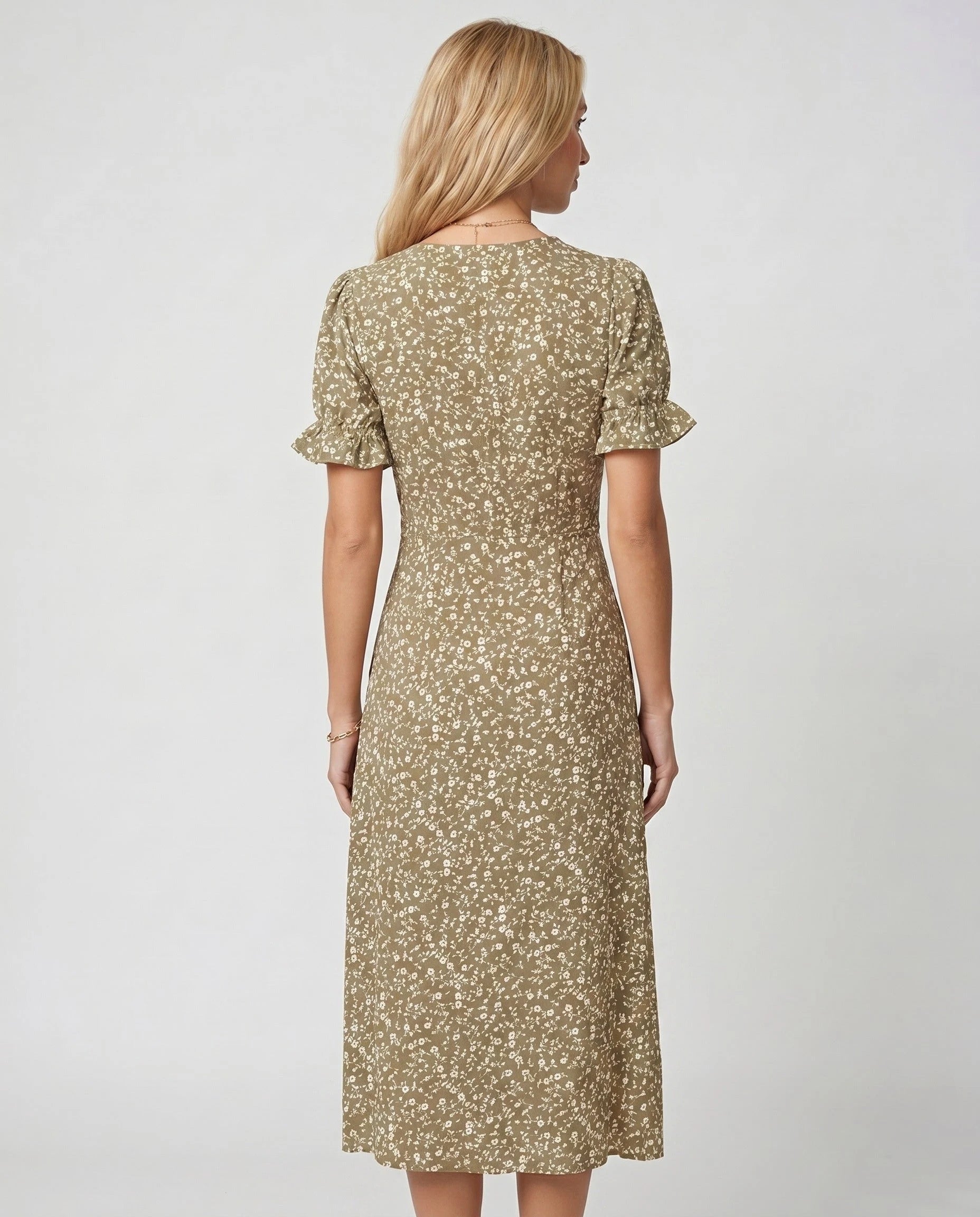 Robe portefeuille fleurie Kaki Sable Zolena