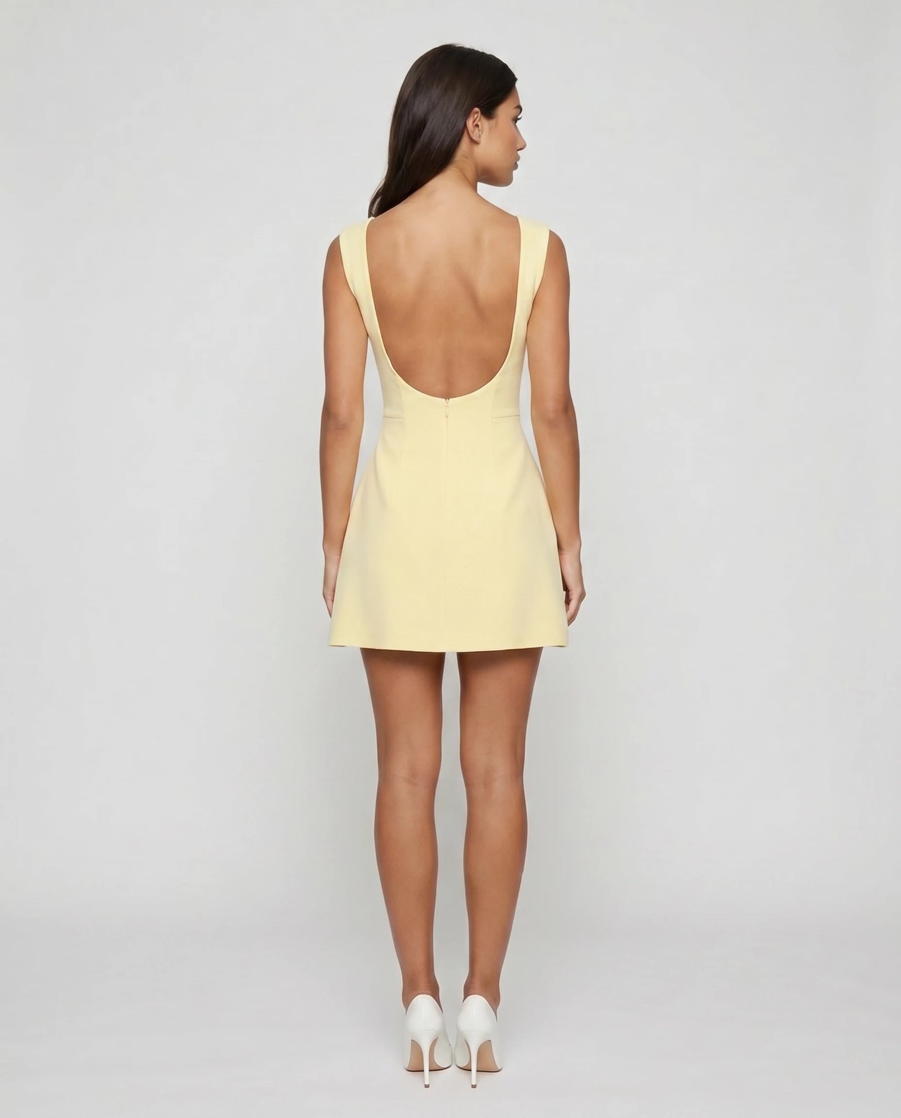 Robe courte jaune citron en crepe - Olivia