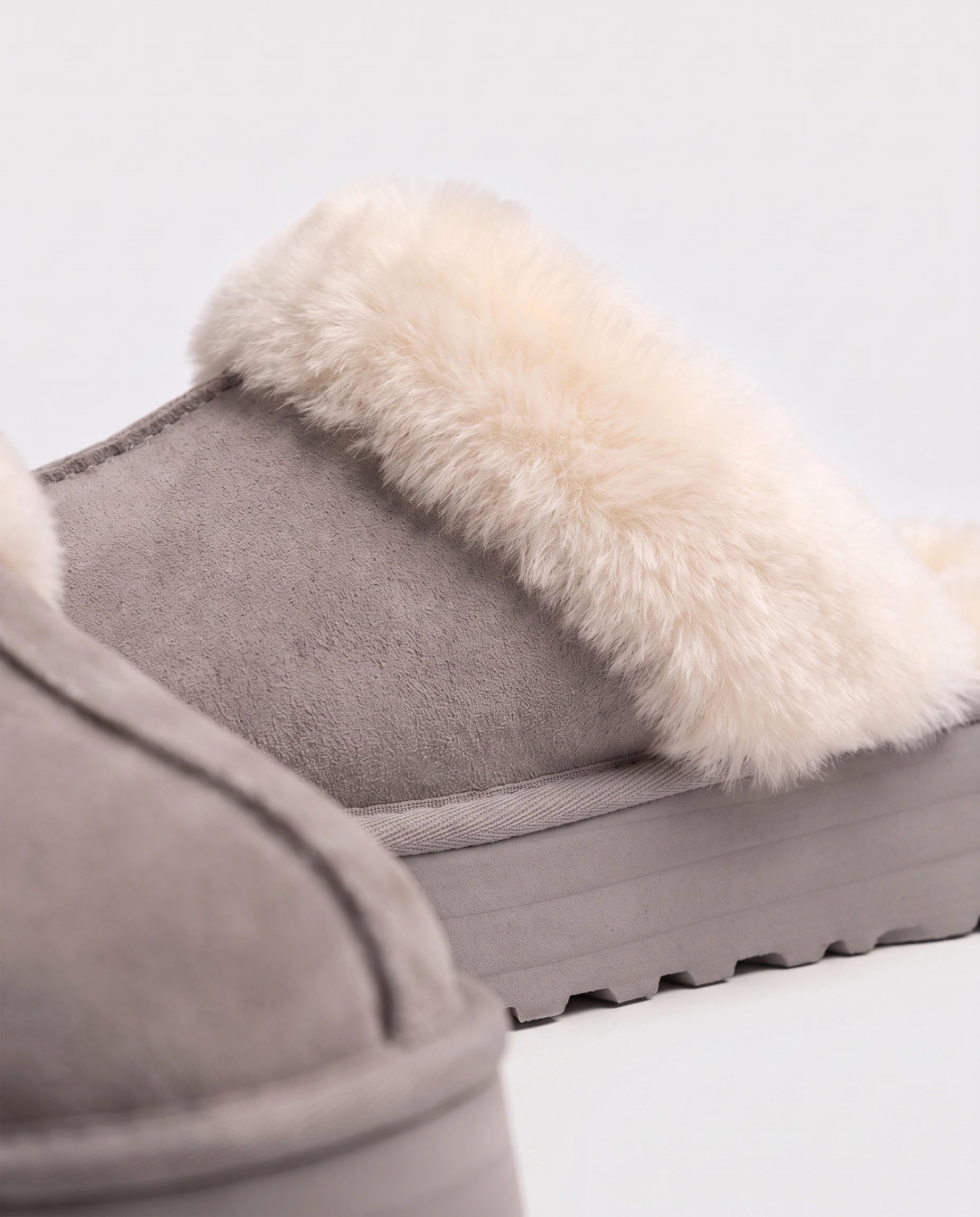 Mules cocooning à plateforme et col fourrure Zita — Gris, packshot vue complémentaire