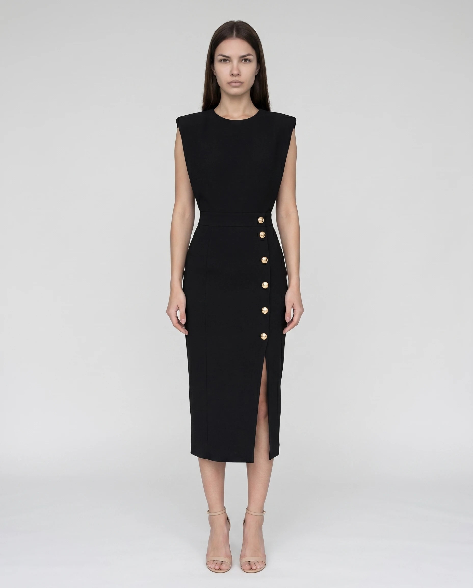 Robe midi moulante fendue Noir Philippine