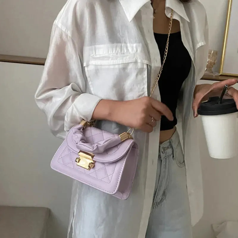Petit sac à main matelassé à rabat avec bandoulière doré Sophie